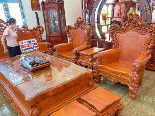 Bộ bàn ghế Hoàng Gia 10 món gỗ hương đá nguyên khối (Chị Hải, Thái Bình)