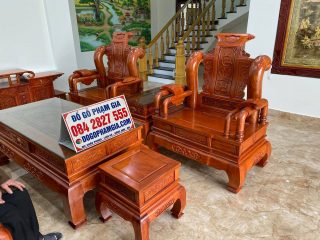 Bộ bàn ghế Tần Thủy Hoàng 6 món gỗ hương đá tay cột 14cm (Chú Vinh, Hưng Yên)