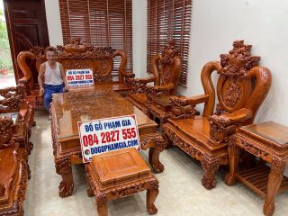 Bộ bàn ghế Nghê Bảo Đỉnh tay cột 14cm gỗ hương đá siêu vip (Bác Đua, Hà Nam)