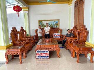 Bộ bàn ghế phòng khách Nghê Bảo Đỉnh tay 14 gỗ hương đá (Bác Kế, Thanh Hóa)