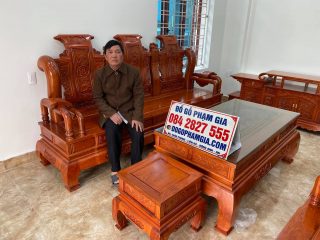 Bộ bàn ghế Tần Thủy Hoàng 6 món gỗ hương đá tay cột 14cm (Chú Vinh, Hưng Yên)