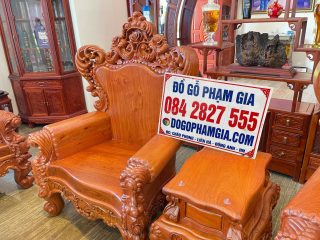 Bộ bàn ghế Hoàng Gia 10 món gỗ hương đá nguyên khối (Chị Hải, Thái Bình)