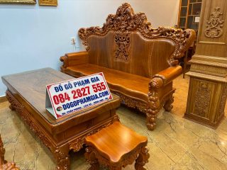 Bộ bàn ghế Hoàng Gia nguyên khối 6 món gỗ gõ đỏ (Chú Minh, Quảng Ninh)