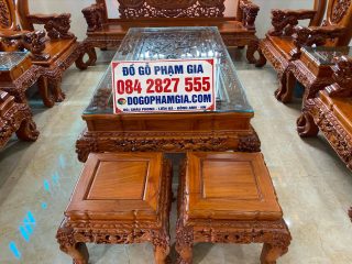 Bộ bàn ghế Nghê Bảo Đỉnh tay cột 14cm gỗ hương đá 10 món siêu vip (Anh Khánh, Sơn La)