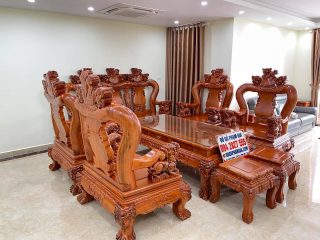 Bộ bàn ghế phòng khách Nghê đỉnh 3 đầu gỗ hương đá 10 món (Anh Sơn, Hà Nội)