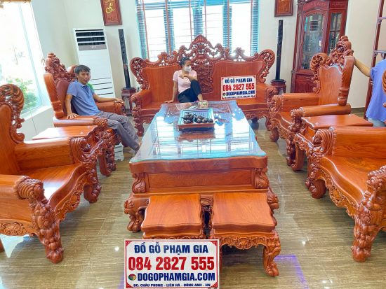 Bộ bàn ghế Hoàng Gia 10 món gỗ hương đá nguyên khối (Chị Hải, Thái Bình)