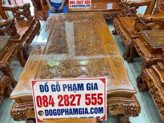 Bộ bàn ghế Nghê Bảo Đỉnh tay cột 14cm gỗ hương đá siêu vip (Bác Đua, Hà Nam)