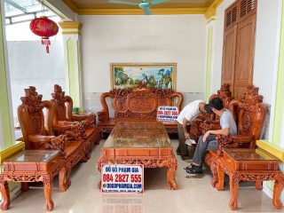 Bộ bàn ghế phòng khách Nghê Bảo Đỉnh tay 14 gỗ hương đá (Bác Kế, Thanh Hóa)