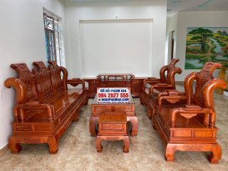 Bộ bàn ghế Tần Thủy Hoàng 6 món gỗ hương đá tay cột 14cm (Chú Vinh, Hưng Yên)