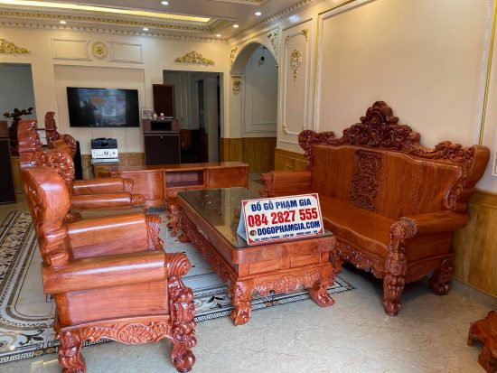 Bộ bàn ghế Louis Hoàng Gia nguyên khối 6 món gỗ hương đá (Anh Cường, Nam Định)