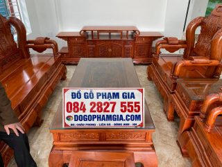 Bộ bàn ghế Tần Thủy Hoàng 6 món gỗ hương đá tay cột 14cm (Chú Vinh, Hưng Yên)