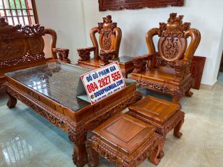 Bộ bàn ghế Nghê Bảo Đỉnh tay cột 14cm gỗ hương đá 10 món siêu vip (Anh Khánh, Sơn La)