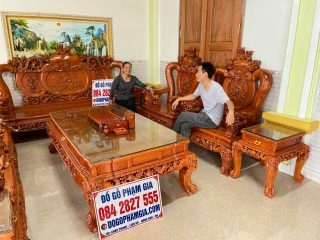 Bộ bàn ghế phòng khách Nghê Bảo Đỉnh tay 14 gỗ hương đá (Bác Kế, Thanh Hóa)