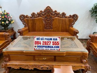 Bộ bàn ghế Hoàng Gia tân cổ điển nguyên khối gỗ hương đá (Anh Công, Thanh Hóa)