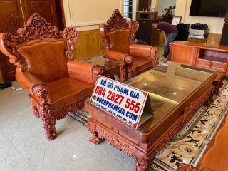 Bộ bàn ghế Louis Hoàng Gia nguyên khối 6 món gỗ hương đá (Anh Cường, Nam Định)