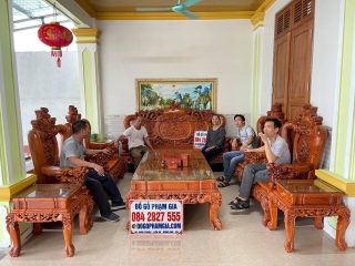 Bộ bàn ghế phòng khách Nghê Bảo Đỉnh tay 14 gỗ hương đá (Bác Kế, Thanh Hóa)