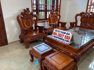 Bộ bàn ghế Nghê Bảo Đỉnh tay cột 14cm gỗ hương đá 10 món siêu vip (Anh Khánh, Sơn La)