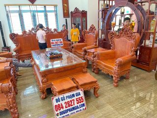 Bộ bàn ghế Hoàng Gia 10 món gỗ hương đá nguyên khối (Chị Hải, Thái Bình)