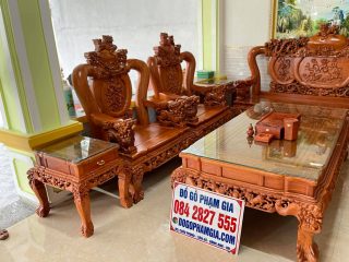 Bộ bàn ghế phòng khách Nghê Bảo Đỉnh tay 14 gỗ hương đá (Bác Kế, Thanh Hóa)