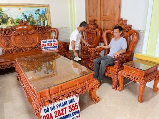 Bộ bàn ghế phòng khách Nghê Bảo Đỉnh tay 14 gỗ hương đá (Bác Kế, Thanh Hóa)