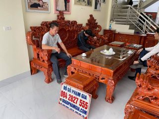 Bộ bàn ghế Rồng Khuỳnh Nghê Đỉnh gỗ hương đá tay cột 12cm (Anh Dương, Lai Châu)