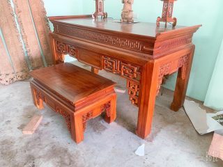 Án gian triện gỗ gõ đỏ cà te chân 10cm