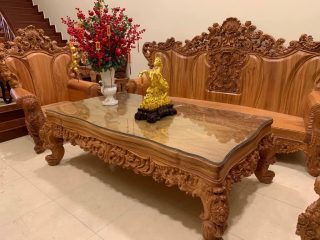 Bộ bàn ghế Hoàng gia 5 món gỗ gõ đỏ hàng liền khối (Anh Nam, Hà Nội)