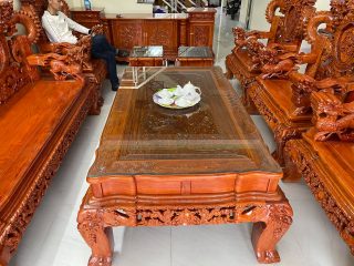 Bộ bàn ghế Rồng Khuỳnh Nghê Đỉnh gỗ hương đá tay cột 12cm (Anh Dương, Lai Châu)