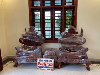 Bộ bàn ghế Rồng Đỉnh gỗ hương đỏ Lào 12 món tay cột 16cm (Chị Nhung, Bắc Ninh)