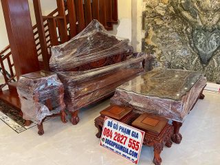 Bộ bàn ghế Rồng Đỉnh gỗ hương đỏ Lào 12 món tay cột 16cm (Chị Nhung, Bắc Ninh)