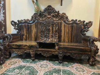 Bộ bàn ghế Hoàng Gia 2m6 gỗ mun hoa Lào 10 món cực vip