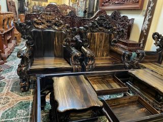 Bộ bàn ghế Hoàng Gia 2m6 gỗ mun hoa Lào 10 món cực vip