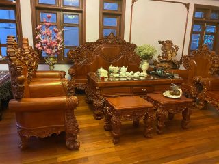 Bộ bàn ghế Hoàng Gia hoa hồng VIP 10 món gỗ gõ đỏ Nam Phi