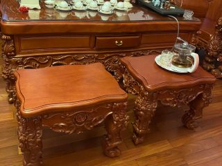 Bộ bàn ghế Hoàng Gia hoa hồng VIP 10 món gỗ gõ đỏ Nam Phi