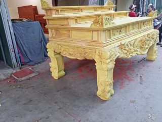 Sập thờ tam cấp chân 24 gỗ mít ta đục rồng lệch hàng dày dặn