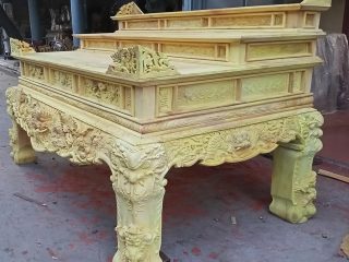 Sập thờ tam cấp chân 24 gỗ mít ta đục rồng lệch hàng dày dặn