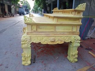 Sập thờ tam cấp chân 24 gỗ mít ta đục rồng lệch hàng dày dặn