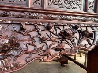 Sập thờ sen vịt gỗ gụ được làm vecli giả cổ (hàng đặt anh Tòng, Hà Nam)