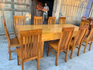 Bàn ăn 10 ghế thọ lệch cẩm vàng thiết kế đóng hộp giả nguyên khối sang trọng