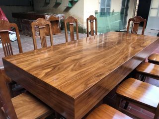 Bàn ăn đóng hộp giả nguyên khối gỗ hương xám