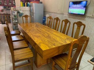 Bộ bàn ăn 10 ghế gỗ cẩm vàng bền đẹp