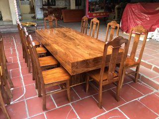 Bàn ăn 10 ghế gỗ hương xám màu nâu đỏ