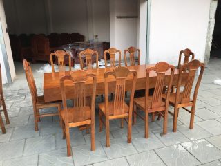 bàn ăn 10 ghế xẻ quạt gỗ xoan đào