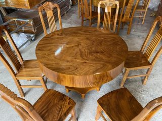 Bàn ăn 6 ghế xẻ quạt gỗ hương xám