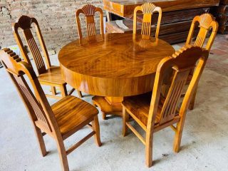 Mẫu bàn ăn tròn 6 ghế gỗ hương xám
