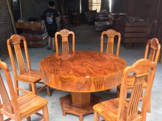 Bàn ăn tròn đóng hộp 6 ghế xẻ quạt