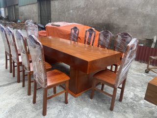 Bộ bàn ăn gỗ hương đá 10 ghế xẻ quạt