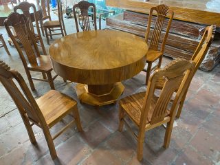 bộ bàn ăn tròn đóng hộp 6 ghế xẻ quạt