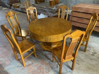 Mẫu bàn ăn tròn đóng hộp 6 ghế