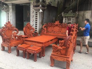 bàn ghế nghê bảo đỉnh gỗ hương đá